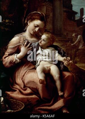 L'art de la Renaissance Antonio Allegri da Correggio (1489-1534). Peintre italien. Madonna du panier (circa 1525). National Gallery de Londres, en Angleterre. Banque D'Images