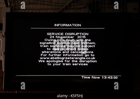 Perturbation des services électroniques d'information avis d'information, Colchester, Essex, England, UK 2015 Banque D'Images