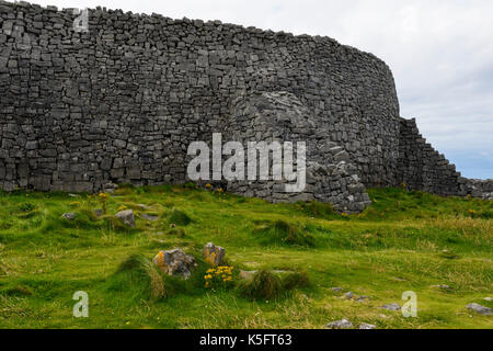 Mur en pierre sèche gigantesque de Dun Aonghasa, un fort de pierre préhistoriques sur l'île de Inishmore dans le groupe Aran, comté de Galway, en République d'Irlande Banque D'Images