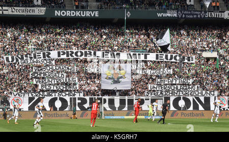 Moenchengladbach, Allemagne. Sep 09, 2017, Allemagne, Moenchengladbach. Le 9 septembre 2017, bundesliga Borussia Moenchengladbach, Journée 3 - sg eintracht frankfurt : des slogans contre la corruption. crédit : juergen schwarz/Alamy live news Banque D'Images