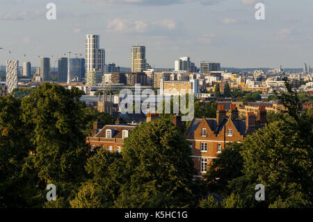 Voir à la péninsule de Greenwich et Canning Town de développement Le Parc de Greenwich, Londres, Angleterre, Royaume-Uni, UK Banque D'Images