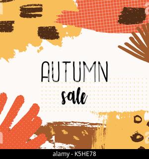 Abstraite automne vente design avec des coups de pinceau coloré en jaune, rouge, marron et orange sur fond blanc. moderne et créatif, de l'affiche, brochure gr Illustration de Vecteur