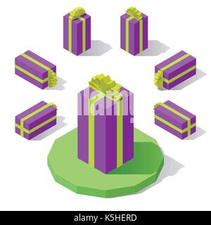 Faible isométrique vecteur vertical poly boîte-cadeau avec un arc. Illustration de Vecteur