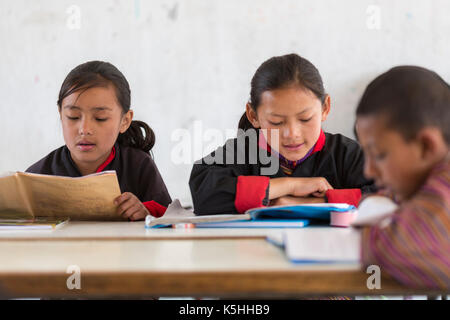 Les élèves en classe de mathématiques à l'école primaire en gangrithang, jakar, centrale Bhoutan Banque D'Images