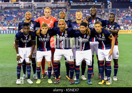 Foxborough, Massachusetts 9 Sep 2017. New England Revolution starters posent pour une photo de l'équipe à la MLS match entre l'Impact de Montréal et le New England Revolution tenue au Stade Gillette à Foxborough dans le Massachusetts. Défaite 1-0 de l'impact de la révolution. Eric Canha/CSM/Alamy Live News Banque D'Images