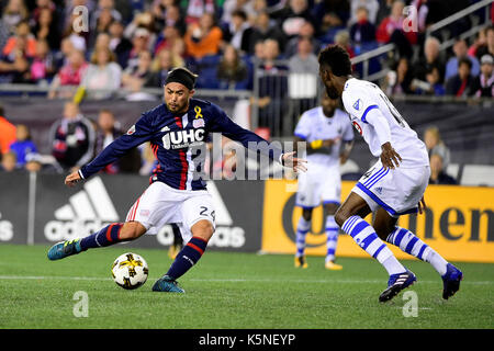 Foxborough, Massachusetts 9 Sep 2017. New England Revolution terrain Lee Nguyen (24) dans la première moitié lors de la MLS match entre l'Impact de Montréal et le New England Revolution tenue au Stade Gillette à Foxborough dans le Massachusetts. Défaite 1-0 de l'impact de la révolution. Eric Canha/CSM/Alamy Live News Banque D'Images