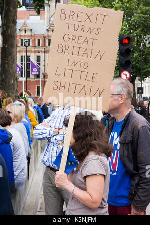 Londres, Royaume-Uni. 9 Septembre, 2017. La sortie Brexit pro-UE rassemblement à Londres a été suivi par des dizaines de milliers de personnes Crédit : Richard avis/Alamy Live News Banque D'Images