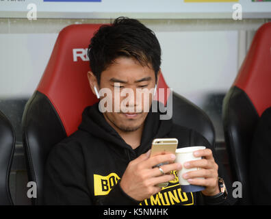 Freiburg, Allemagne. Sep 9, 2017. dortmund kagawa shinji's, photographiés au cours de la Bundesliga match de foot entre Fribourg et Borussia Dortmund dans le schwarzwald stadium à Freiburg, Allemagne, 9 septembre 2017. photo : Patrick seeger/dpa/Alamy live news Banque D'Images