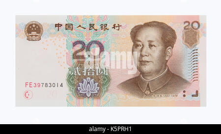 L'avant d'un billet de banque chinoise Yuan 20 Banque D'Images