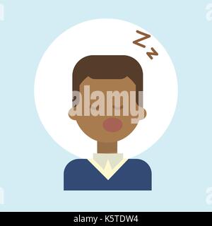 African American male dormir l'émotion, l'icône de profil portrait cartoon happy smiling face Illustration de Vecteur