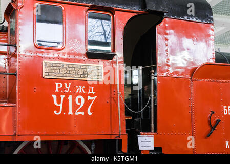 Moscou, Russie - avril 1,2017. locomotive qui a transporté le corps lenins. Musée d'histoire de l'évolution des transports ferroviaires Banque D'Images