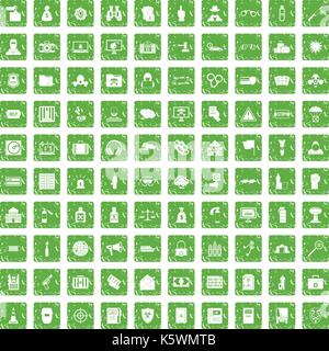 La criminalité 100 icons set grunge green Illustration de Vecteur