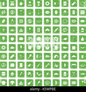 100 plats délicieux icons set grunge green Illustration de Vecteur