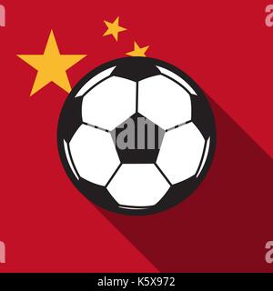 L'icône de football drapeau avec la Chine,fond vecteur long shadow Illustration de Vecteur