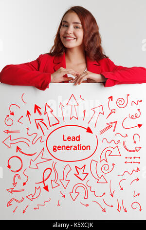 La technologie, internet, business et marketing. jeune femme d'affaires écrit word : lead generation Banque D'Images