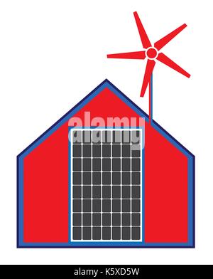 Panneaux solaires et isolé de l'éolienne Illustration de Vecteur