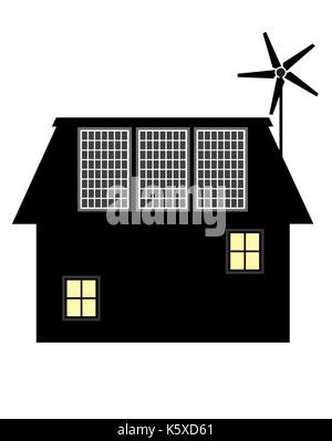 Panneaux solaires et isolé de l'éolienne Illustration de Vecteur