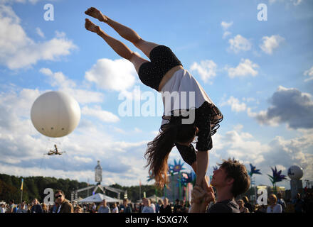 Berlin, Allemagne. Sep 10, 2017. à la piste de course de chevaux à Hoppegarten Berlin, Allemagne, 10 septembre 2017. Le festival Lollapalooza a lieu le 9 et 10 septembre 2017. photo : britta pedersen/dpa-zentralbild/zb/dpa/Alamy live news Banque D'Images