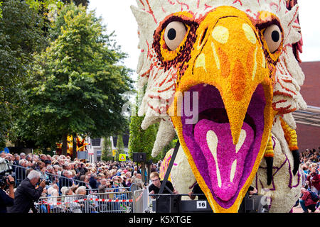 Lichtenvoorde, Pays-Bas. Sep 10, 2017. personnes regarder la parade des fleurs annuelles à lichtenvoorde, aux Pays-Bas, sept. 10, 2017. lichtenvoorde détient le corso fleuri avec des chars décorés avec des millions de dahlia chaque deuxième dimanche de septembre. crédit : rick nederstigt/Xinhua/Alamy live news Banque D'Images