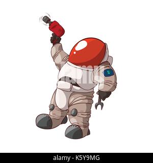 Colorful vector illustration d'un membre de l'expédition de dessin animé, un cosmonaute astronaute ou en litige sur Mars ou dans l'espace. Illustration de Vecteur