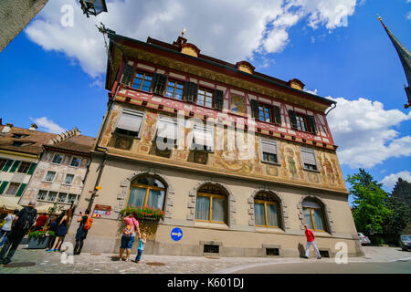 Schaffhouse, 15 juillet : haus zum steinbock hinter dem Rathaus, de la belle Stein am Rhein est une ville et une municipalité dans le canton de sc Banque D'Images