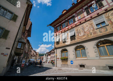 Schaffhouse, 15 juillet : haus zum steinbock hinter dem Rathaus, de la belle Stein am Rhein est une ville et une municipalité dans le canton de sc Banque D'Images