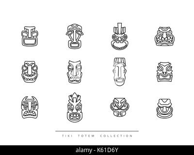 Totem tiki collection dans le style linéaire vector illustration Illustration de Vecteur