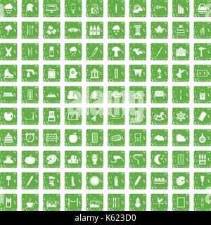 100 encombrement icons set grunge green Illustration de Vecteur