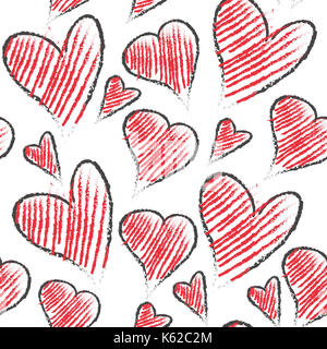 Coeur mignon dessinés à la main, modèle vectoriel continu de formes Banque D'Images