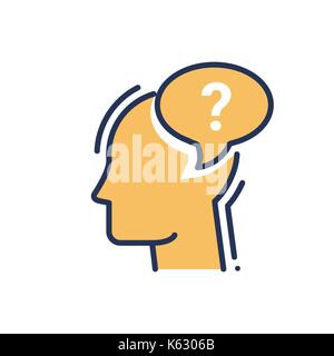 Demandez - vecteur moderne seule ligne d'icône du design, l'image d'une tête humaine d'ossature en profil, mot bulle avec un point d'interrogation, la couleur d'or. l'utiliser fo Illustration de Vecteur