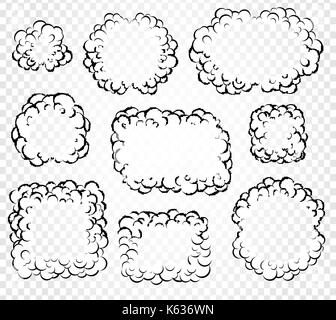 Jeu de bulles isolées cartoon, cadres de la fumée ou de la vapeur, de bandes dessinées, cloud dialogue vector illustration sur fond blanc fond transparent. Illustration de Vecteur