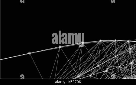 Résumé lignes futuristes et points grille. Entrelacement web, un réseau de cordes, une moyenne géométrique noir et blanc x ray vector pattern. Illustration de Vecteur