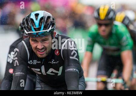 Cardiff, Wales, uk, 10 septembre 2017. owain doull de l'équipe sky au cours de la phase finale de l'énergie ovo tour of Britain. Banque D'Images