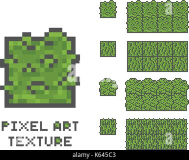 Pixel Art 8 bits sprite jeu illustration. Green grass tree modèle pixélisé, seamless texture background Illustration de Vecteur