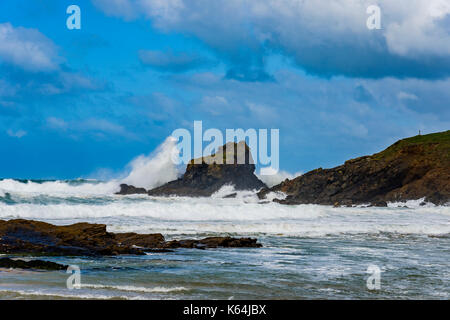 Le littoral nord des Cornouailles, Royaume-Uni. 11Th sep 2017. uk weather : pâte à coups de vent de la côte nord des Cornouailles au Royaume-Uni. trevone bay, Constantine bay et bedruthen étapes. crédit : james pearce/Alamy live news Banque D'Images