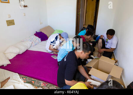 La Grèce, l'île de Kos, le 2015/06/13. Les migrants dans le "Capitaine abandonné Elias' hotel, maintenant le refuge de centaines de migrants. L'île de Kos est sur Banque D'Images