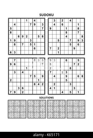 Quatre jeux de sudoku avec réponses. set 3. Illustration de Vecteur