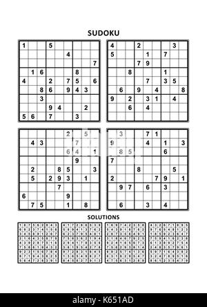 Quatre jeux de sudoku avec réponses. set 1. Illustration de Vecteur