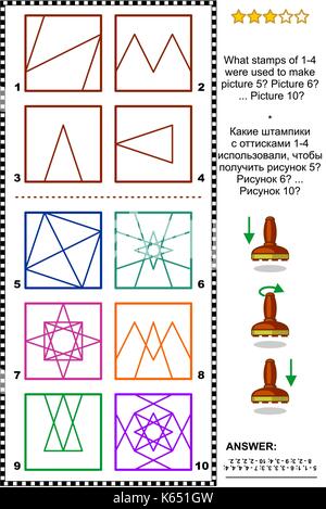 Résumé Formation iq puzzle visuel : ce que les timbres de 1 à 4 ont été utilisés pour rendre l'image 5 ? Photo 6 ? ... Photo 10 ? Réponse inclus. Illustration de Vecteur