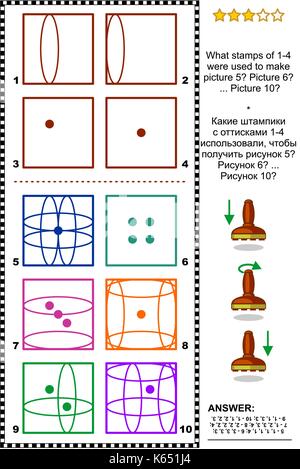 Résumé Formation iq puzzle visuel : ce que les timbres de 1 à 4 ont été utilisés pour rendre l'image 5 ? Photo 6 ? ... Photo 10 ? Réponse inclus. Illustration de Vecteur