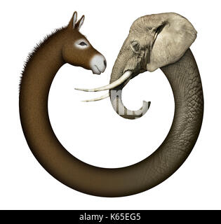 Photo illustration numérique et d'un âne et l'éléphant, le représentant des démocrates et républicains s'affrontent. Banque D'Images