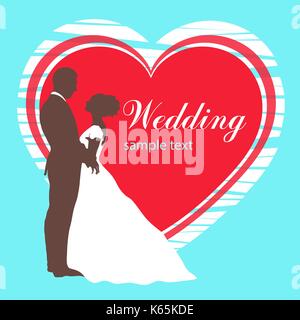 Bride and Groom silhouette, invitation de mariage, Carte, plan vectoriel dessin. couple in love hugging, vêtu d'un mariage robe blanche et un costume sur t Illustration de Vecteur