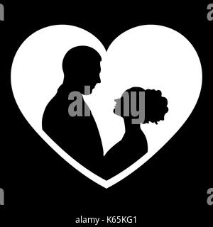 Couple in love d'ossature, scénario télévision icône, logo, Bride and Groom silhouette. contours de aiment les hommes et les femmes à la recherche à l'autre dans la whit Illustration de Vecteur