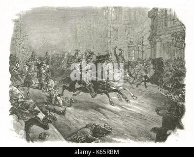 Coup d'état français de 1851, des lanceurs d'inculper la foule dans les boulevards de Paris Banque D'Images