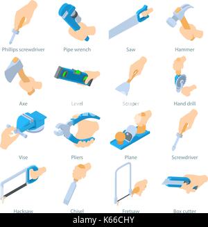 Maintenir l'outil à main icons set, style isométrique Illustration de Vecteur