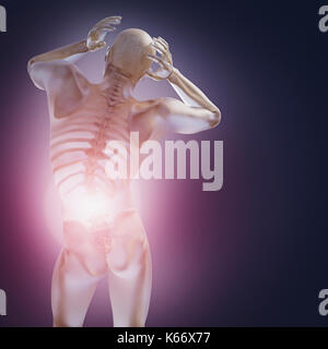 L'intérieur de l'homme squelette transparent avec les maux de dos Banque D'Images