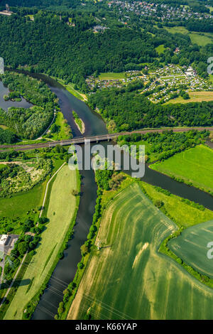 Vallée de la Ruhr, embouchure Ruhr et Lenne dans Hengsteysee, rivières, Hagen, région de la Ruhr, Rhénanie-du-Nord-Westphalie, Allemagne, Europe, Hagen, centre Hagen, vue aérienne, Banque D'Images