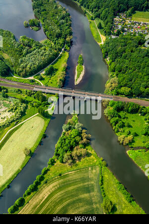 Vallée de la Ruhr, embouchure Ruhr et Lenne dans Hengsteysee, rivières, Hagen, région de la Ruhr, Rhénanie-du-Nord-Westphalie, Allemagne, Europe, Hagen, centre Hagen, vue aérienne, Banque D'Images