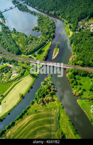 Vallée de la Ruhr, embouchure Ruhr et Lenne dans Hengsteysee, rivières, Hagen, région de la Ruhr, Rhénanie-du-Nord-Westphalie, Allemagne, Europe, Hagen, centre Hagen, vue aérienne, Banque D'Images