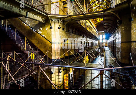 L'intérieur de l'ancienne prison de Melbourne appelé Old Melbourne Gaol, Victoria, Australie Banque D'Images